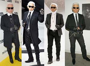 Karl Lagerfeld in his trademark edgy uniform